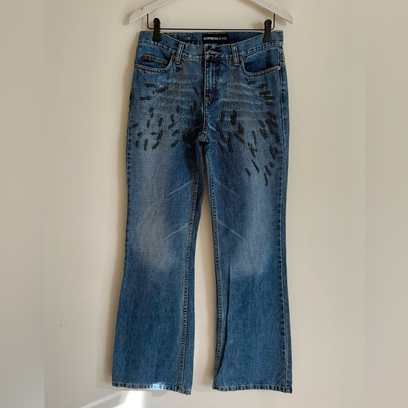 Express Women’s Boot Cut Jeans with Beaded Detail - Size 5/6 Rare - Picture 2 of 11